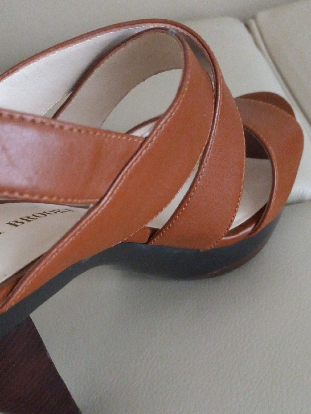 Audrey Brooke Tan Brown Leather Platform Slingback Heels Size: 7M - Picture 7 of 17